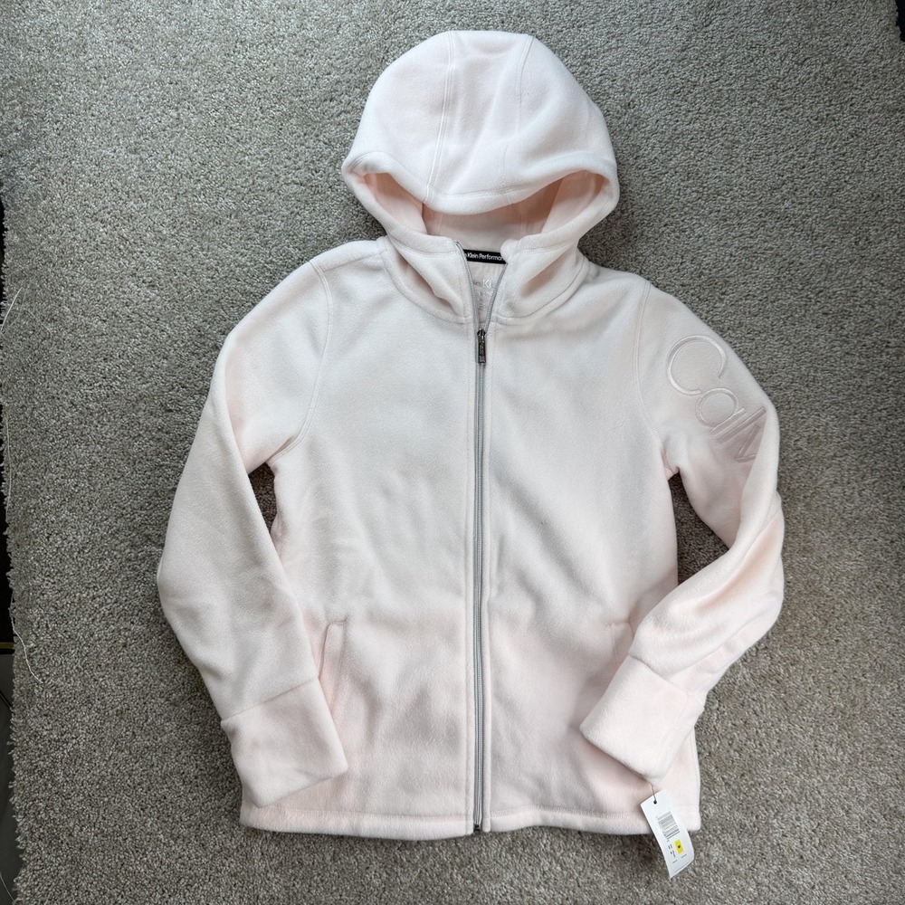 Calvin Klein Performance Jacket Womens Medium Pink Fleece Hooded Full Zip Active